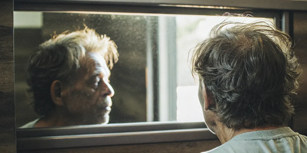 Man with thinning hair, the before in a before and after series on exosomes for hair loss.