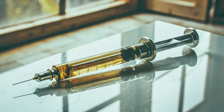 A syringe prepared for a PRP injection, a primary factor in the treatment's cost.