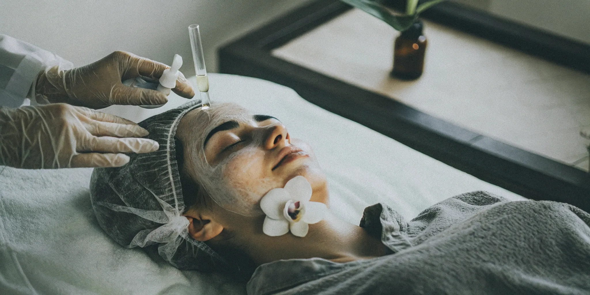Microneedling with exosomes facial treatment being performed to rejuvenate and firm the skin.