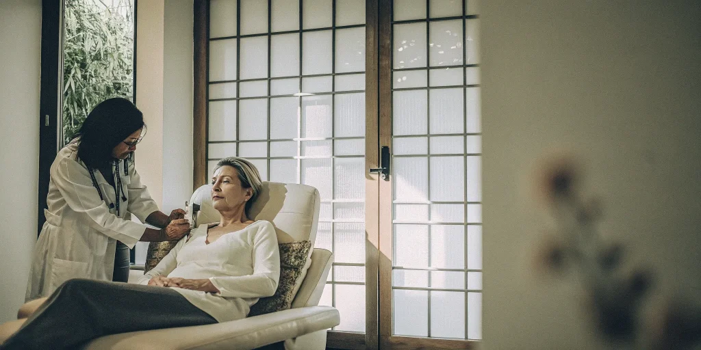 A doctor gives a patient stem cell injections for shoulder pain.