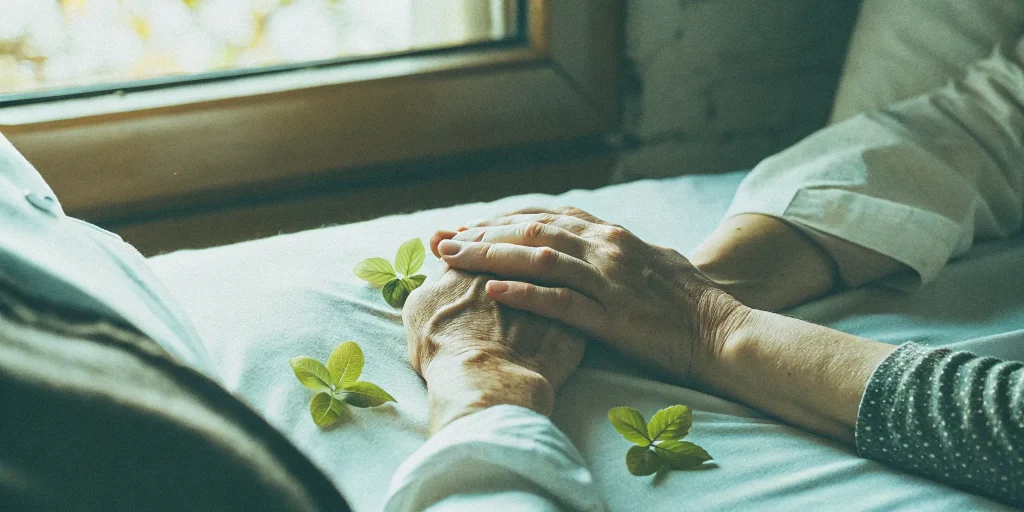 A pair of hands holding another's, offering support for a person with PRP for arthritis in hands.