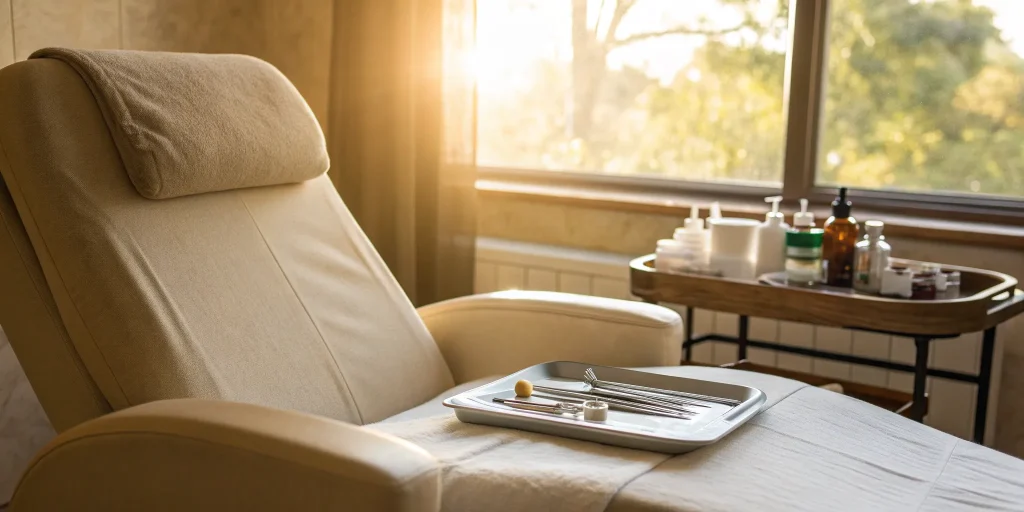 PRP injection equipment prepared for a shoulder pain treatment.