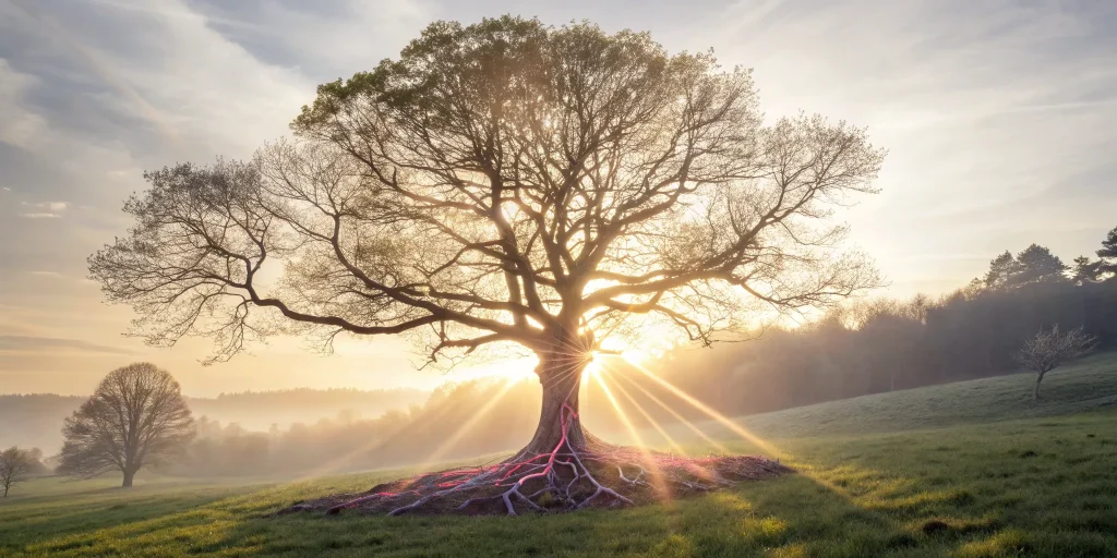 A tree with strong roots showing how stem cell therapy works for a herniated disc.