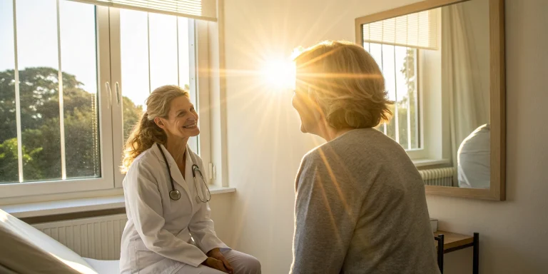 Patient discussing exosome therapy before and after pictures with a doctor.