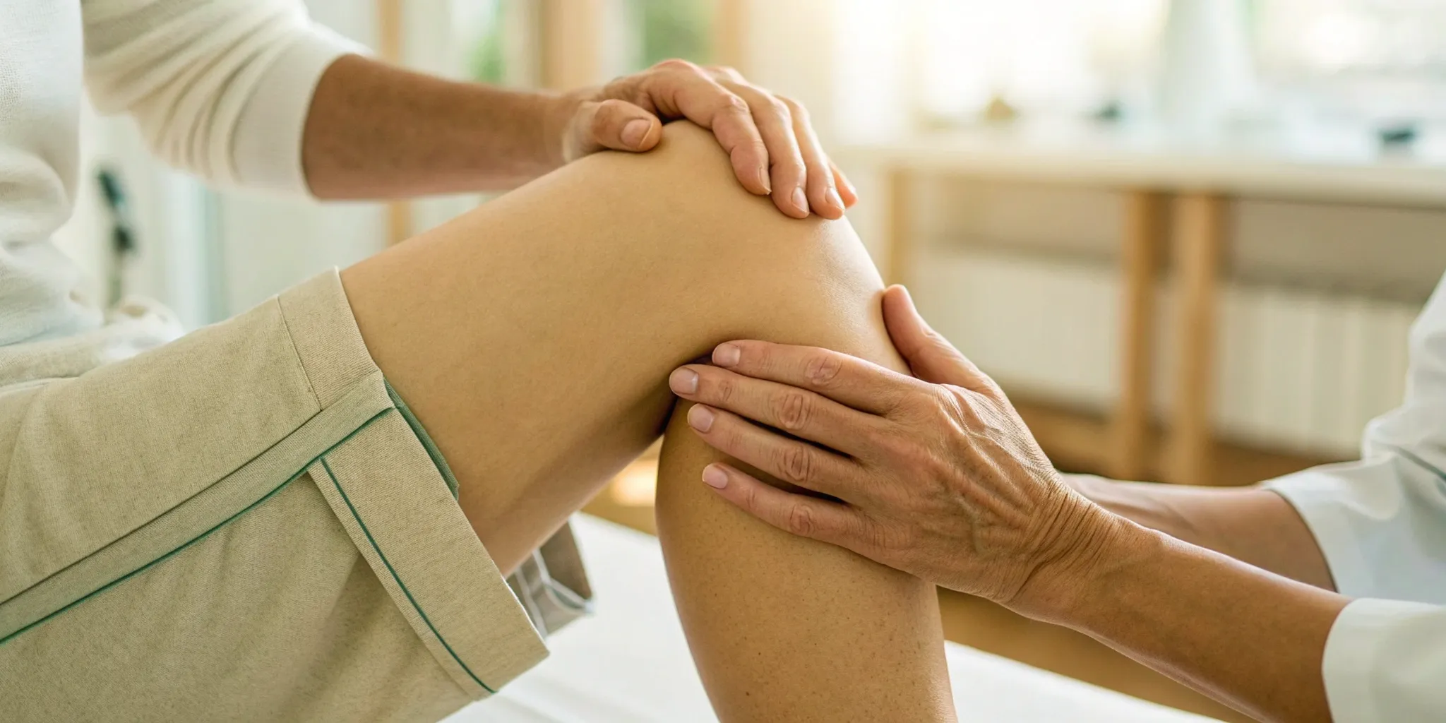 Doctor preparing a patient's knee for a PRP injection.