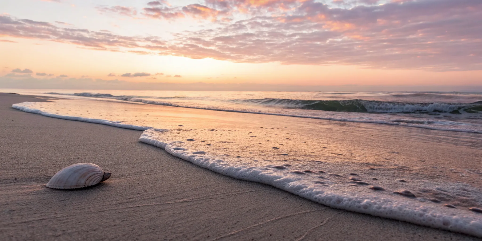 A calm beach sunrise with a seashell, a natural way to reduce systemic inflammation.