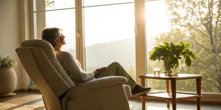 A person relaxing in a chair, relieved of SI joint pain thanks to PRP injections.