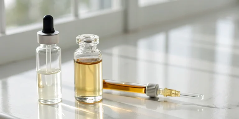 Stem cell and platelet-rich plasma (PRP) therapy in vials with a dropper.