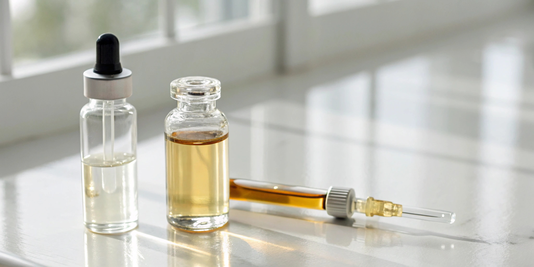 Stem cell and platelet-rich plasma (PRP) therapy in vials with a dropper.