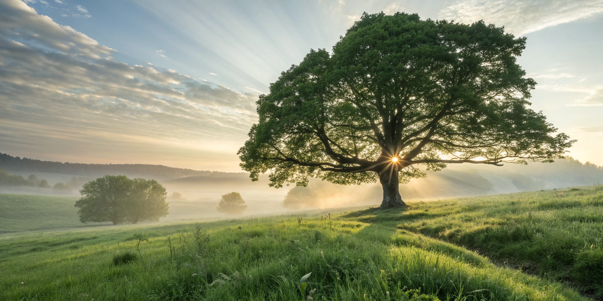 A healthy tree at sunrise, representing renewal from exosome treatment for arthritis.