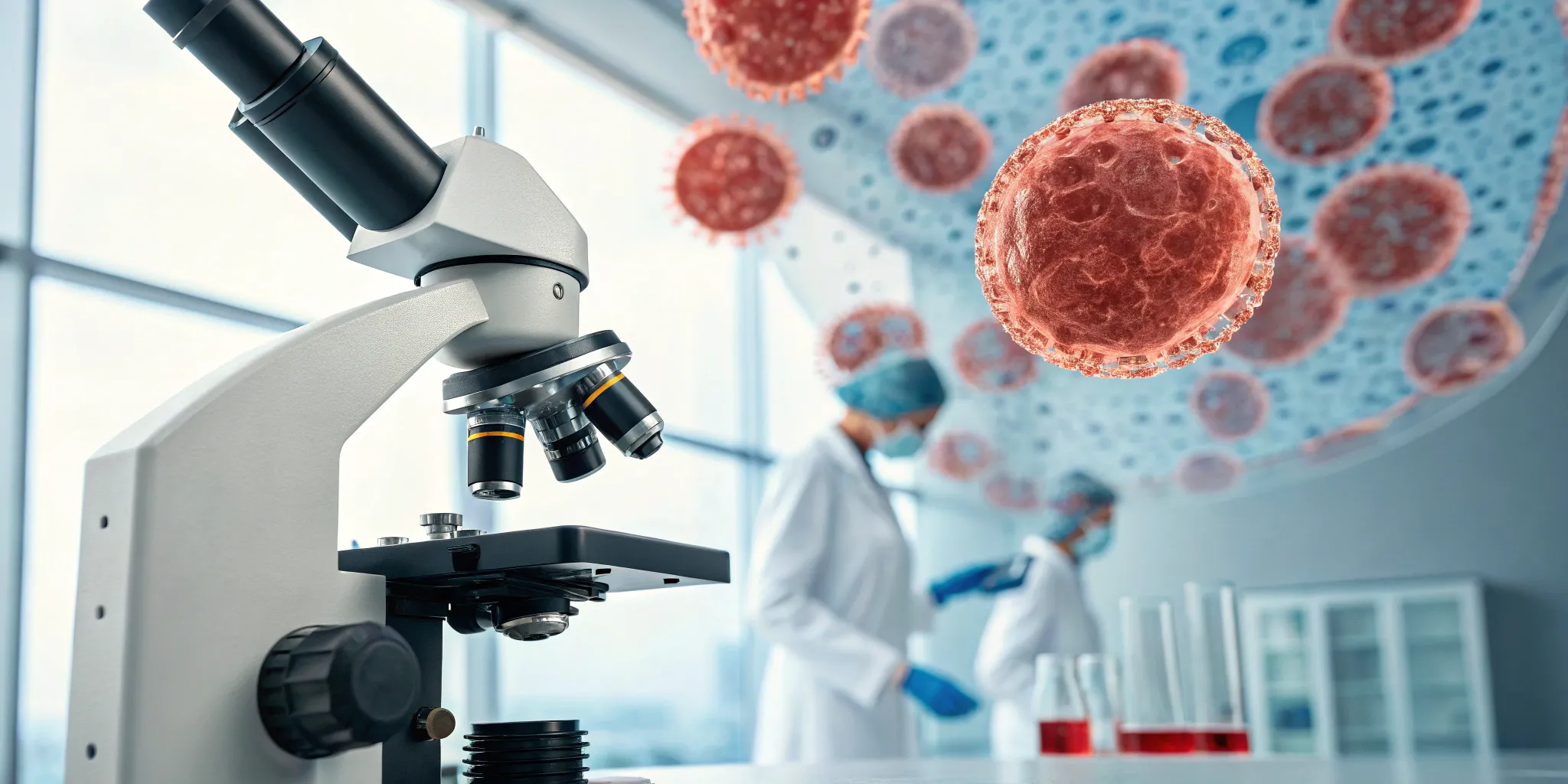 Regenerative medicine research in a lab using stem cells to treat autoimmune disease.