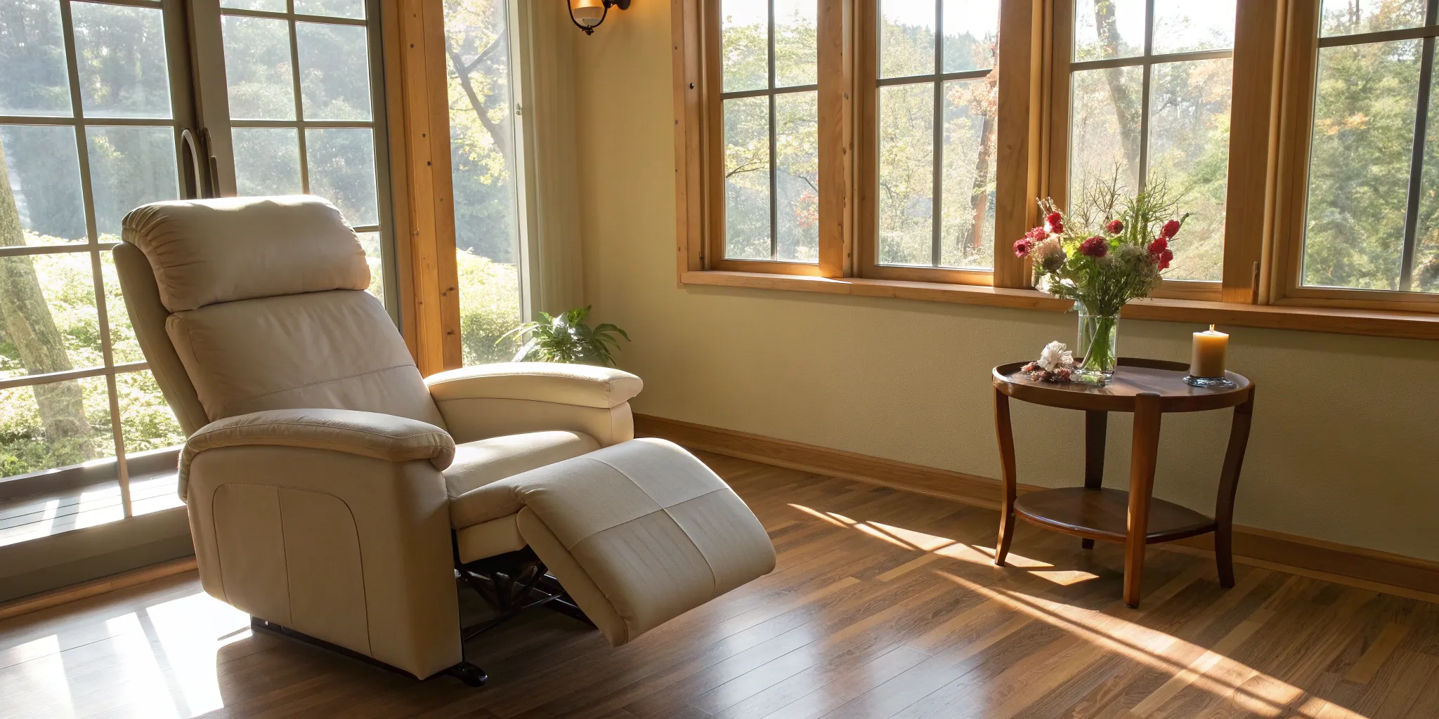 A comfortable recliner in a sunlit room for non-surgical shoulder arthritis treatment and relief.