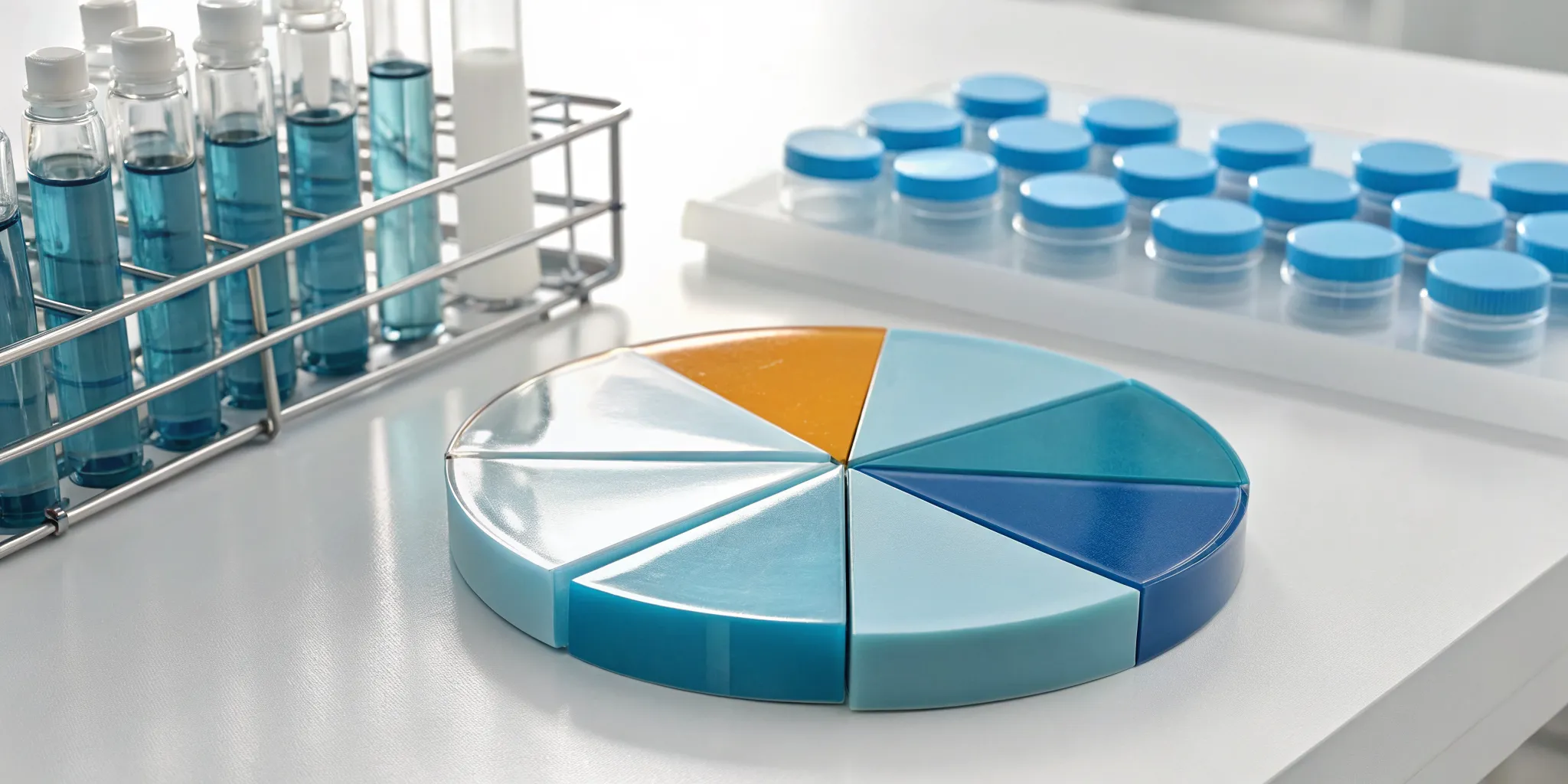 A pie chart breaking down the cost of umbilical cord blood therapy next to lab vials.