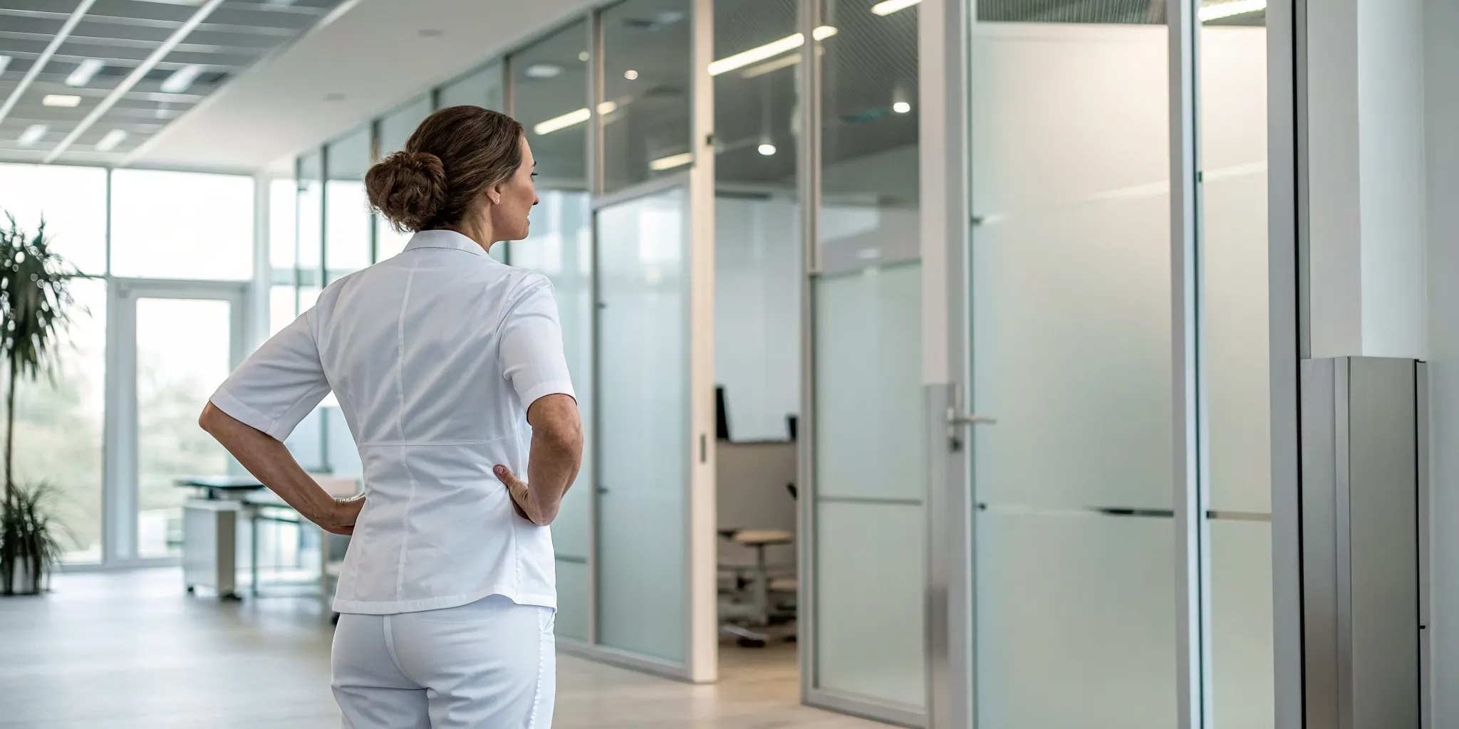 Medical professional in a clinic offering regenerative medicine for lower back pain.