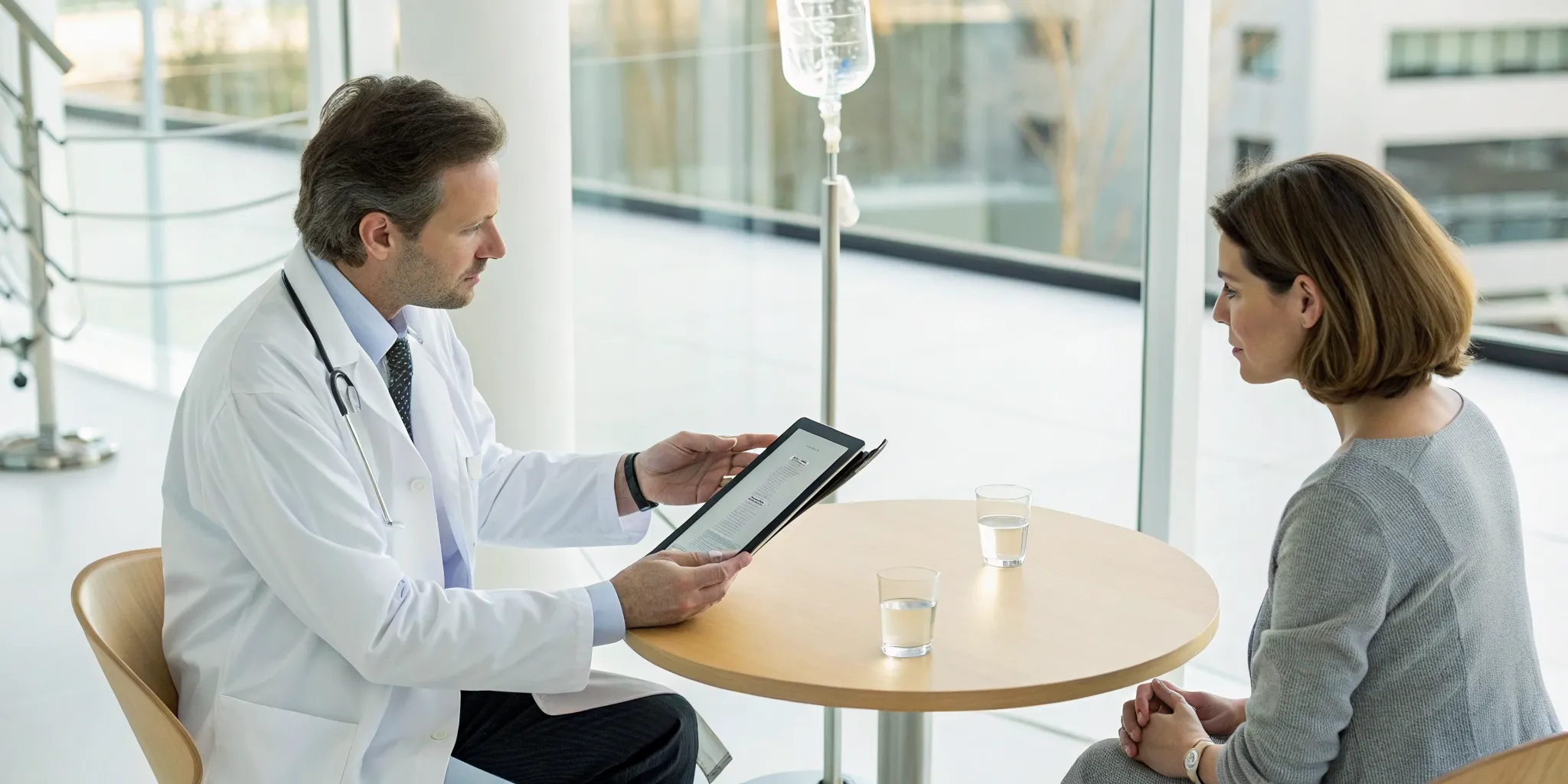 Patient consulting a doctor to find the best clinic for exosome IV therapy.