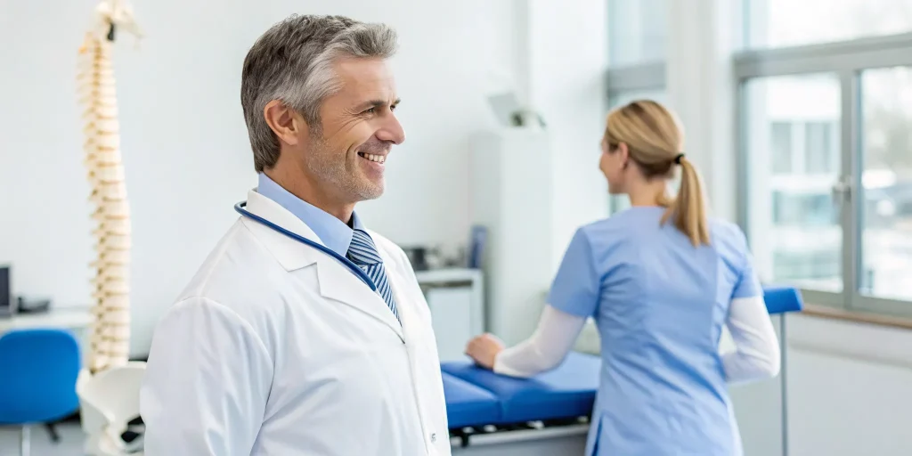 Doctor discussing stem cell therapy for back pain reviews with a patient.