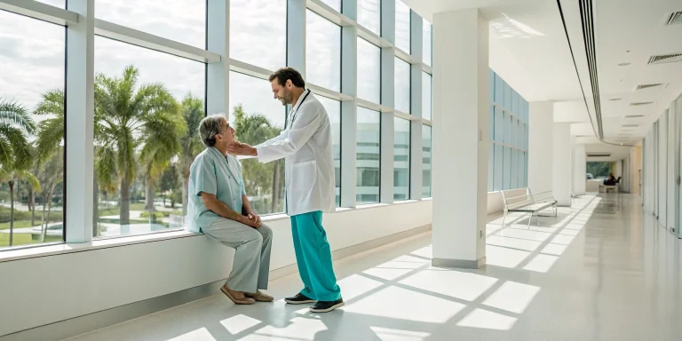 A patient consults with one of the best shoulder pain doctors in a Miami clinic.