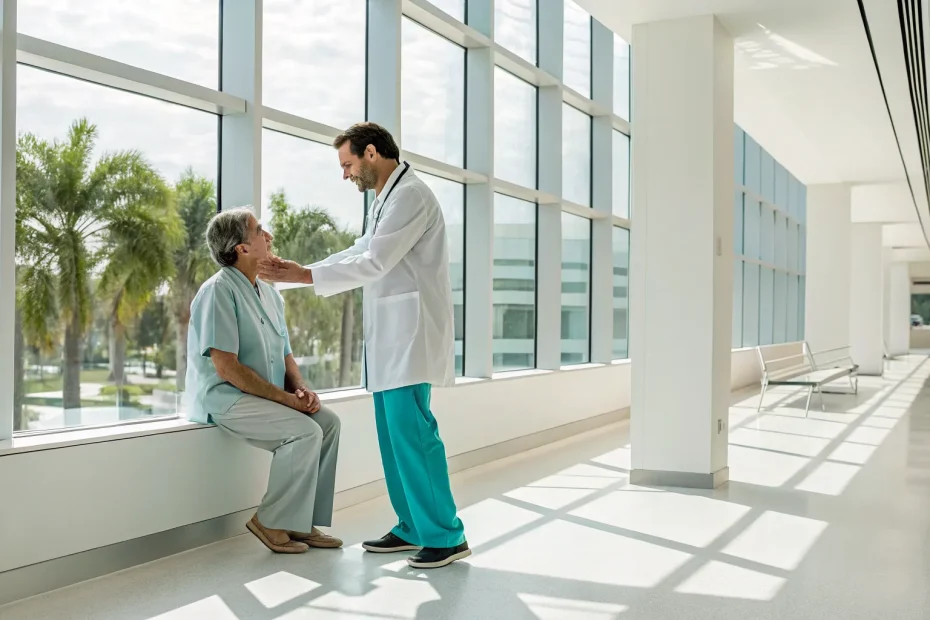 A patient consults with one of the best shoulder pain doctors in a Miami clinic.