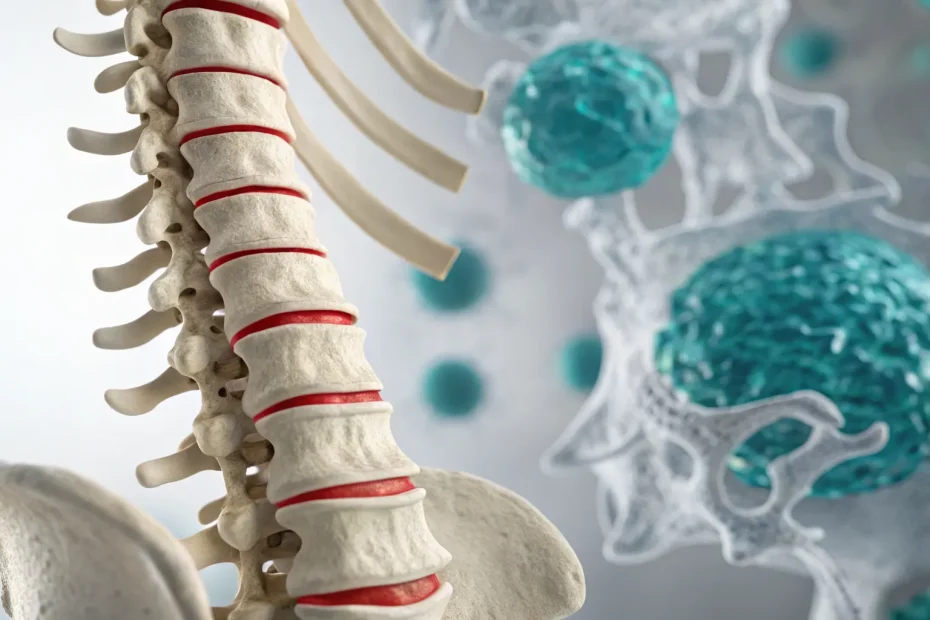 Stem cell therapy targeting a degenerative disc in a model of the human spine.