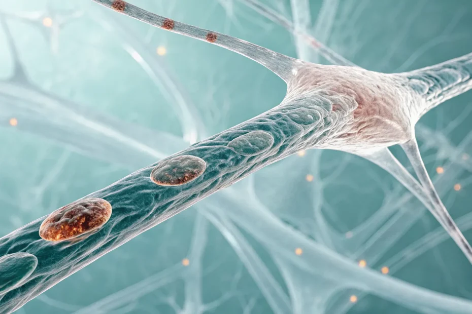 Stem cells repairing a nerve's myelin sheath to reverse neuropathy.