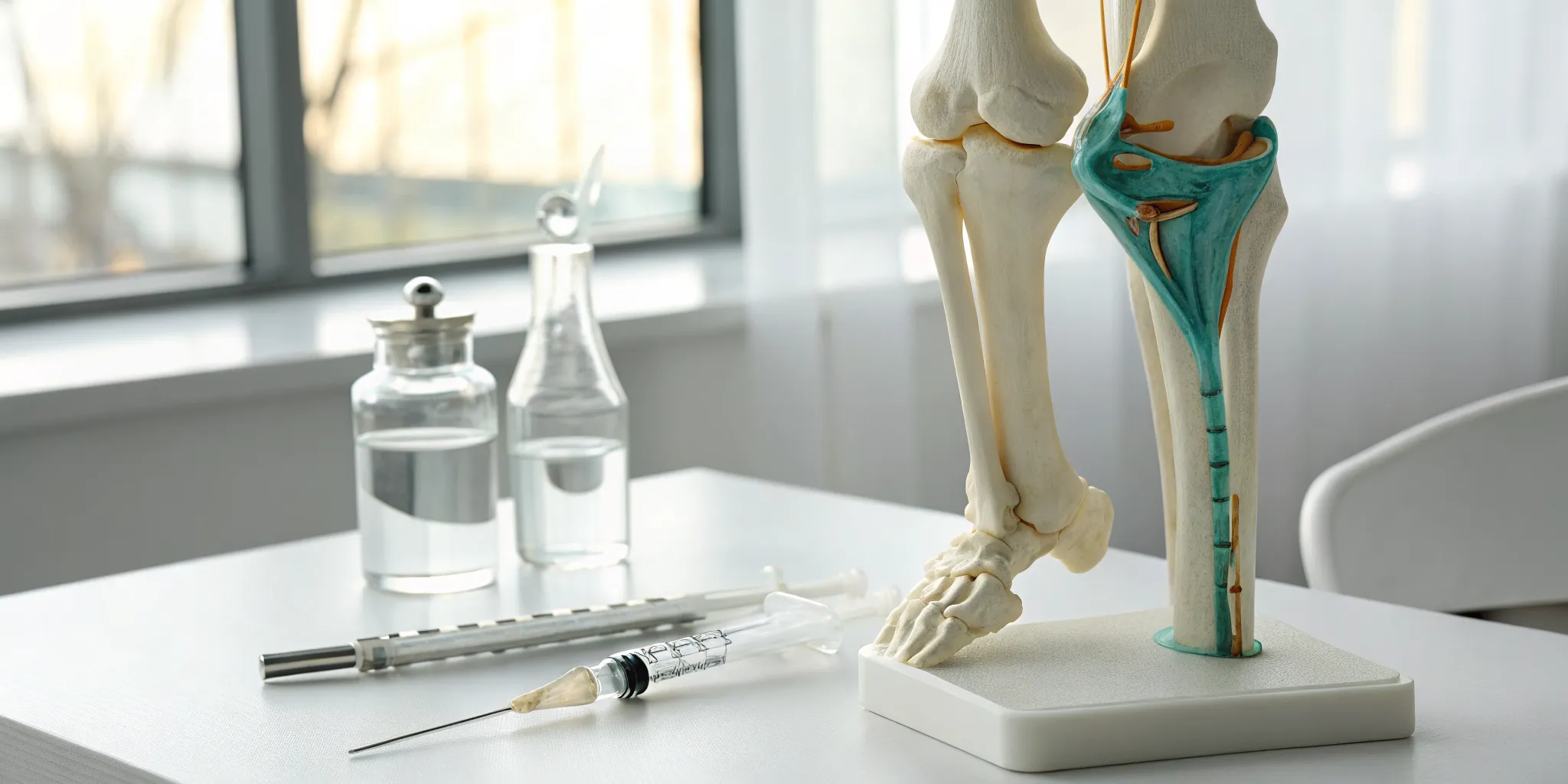 The cost of a stem cell shoulder injection with a syringe, vials, and a shoulder model.