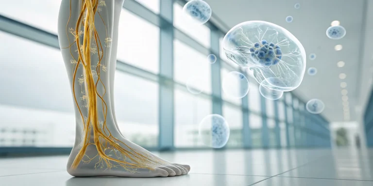 Stem cell therapy for diabetic neuropathy targeting damaged nerves in the leg.