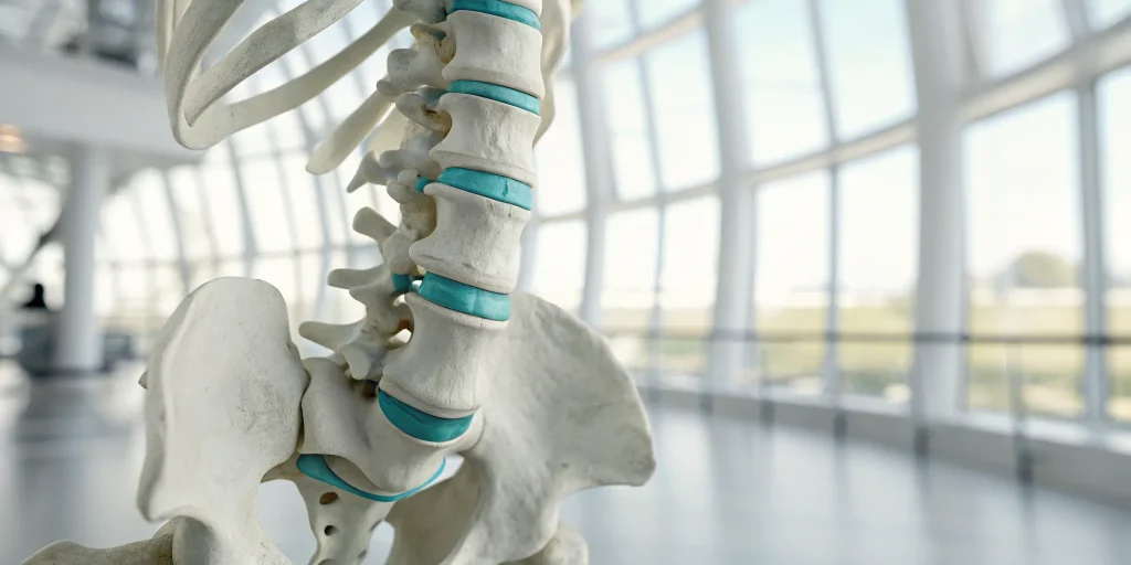 Human spine model showing degeneration that can be treated with stem cell therapy.