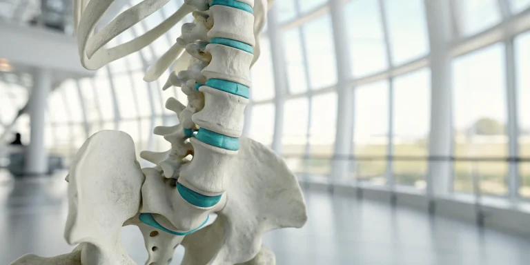 Human spine model showing degeneration that can be treated with stem cell therapy.
