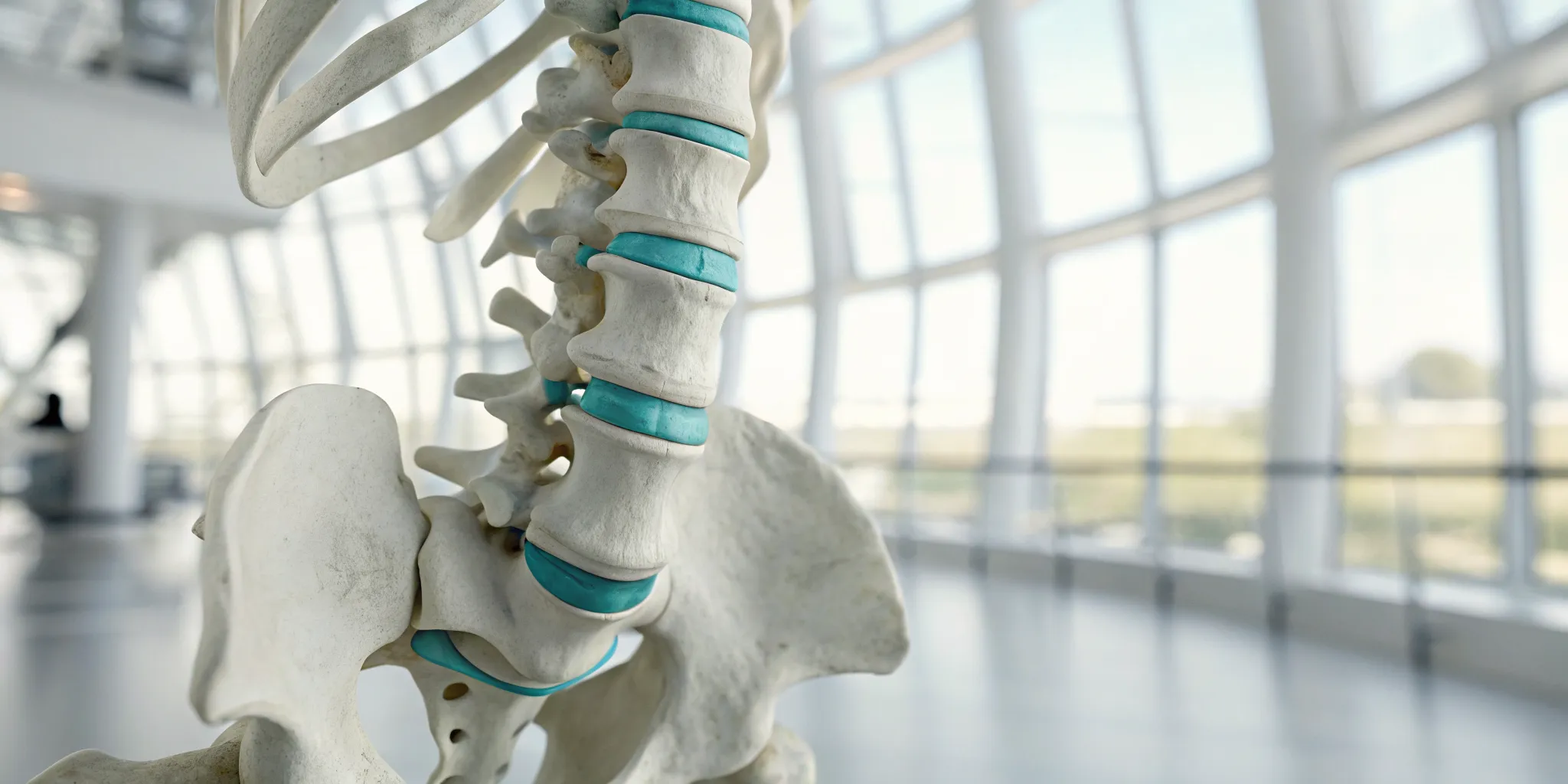 Human spine model showing degeneration that can be treated with stem cell therapy.