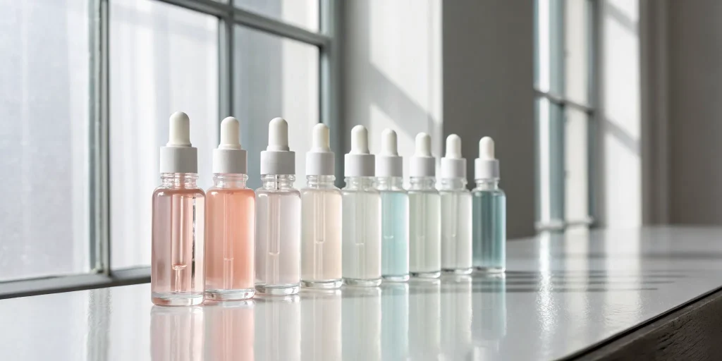 Dropper bottles with the best peptide serums for female weight loss.