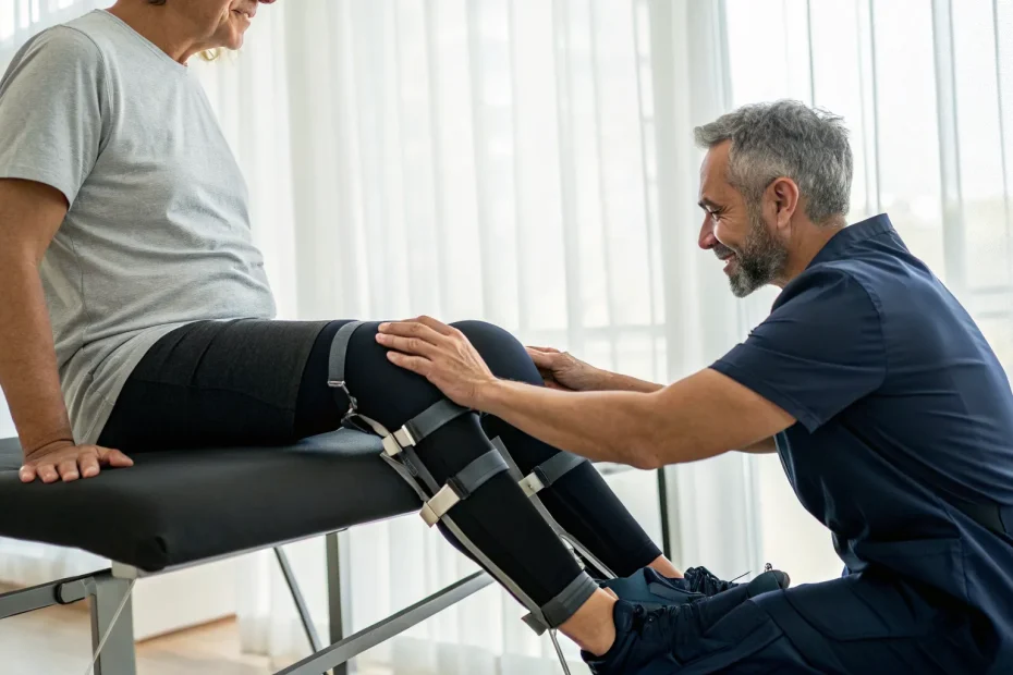 A physical therapist helps manage bone on bone knee pain without surgery.