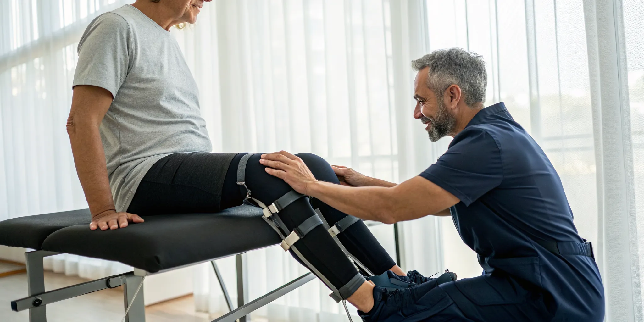 A physical therapist helps manage bone on bone knee pain without surgery.