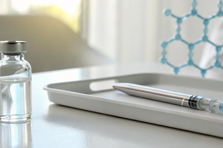 How peptide therapy works for weight loss, using an injection pen and vial.