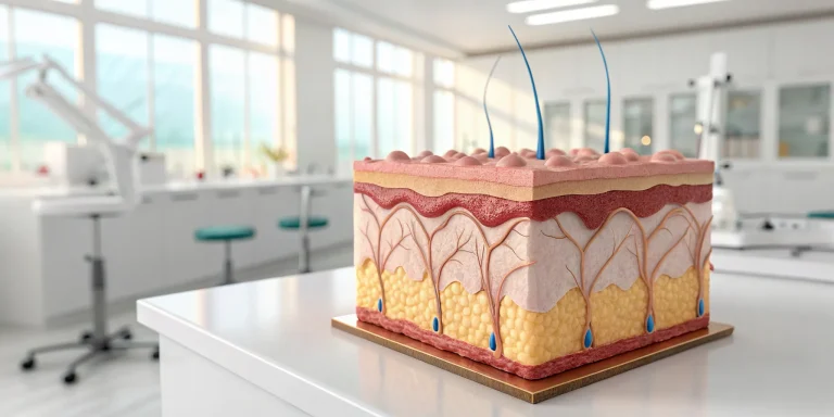 3D model of skin and nerve layers targeted by stem cell therapy for postherpetic neuralgia.