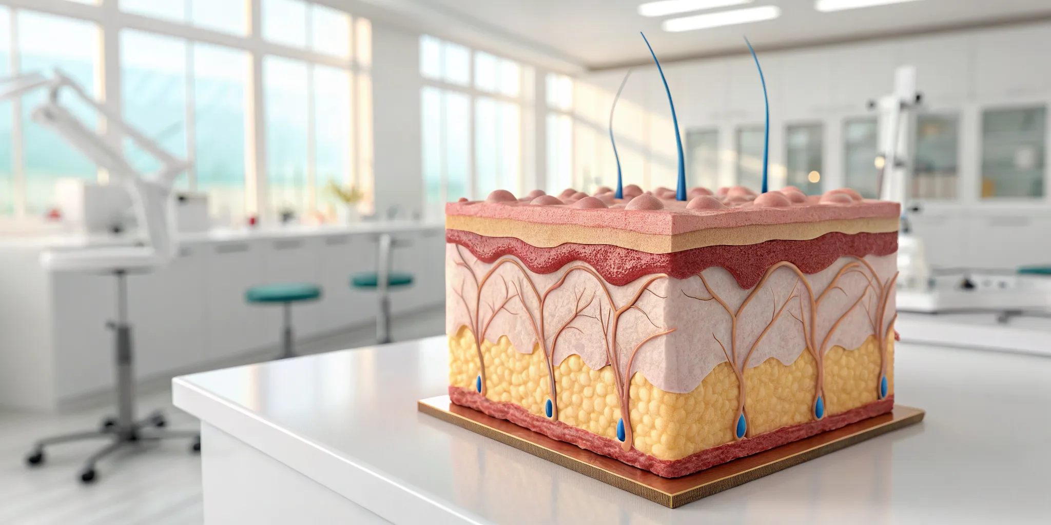 3D model of skin and nerve layers targeted by stem cell therapy for postherpetic neuralgia.
