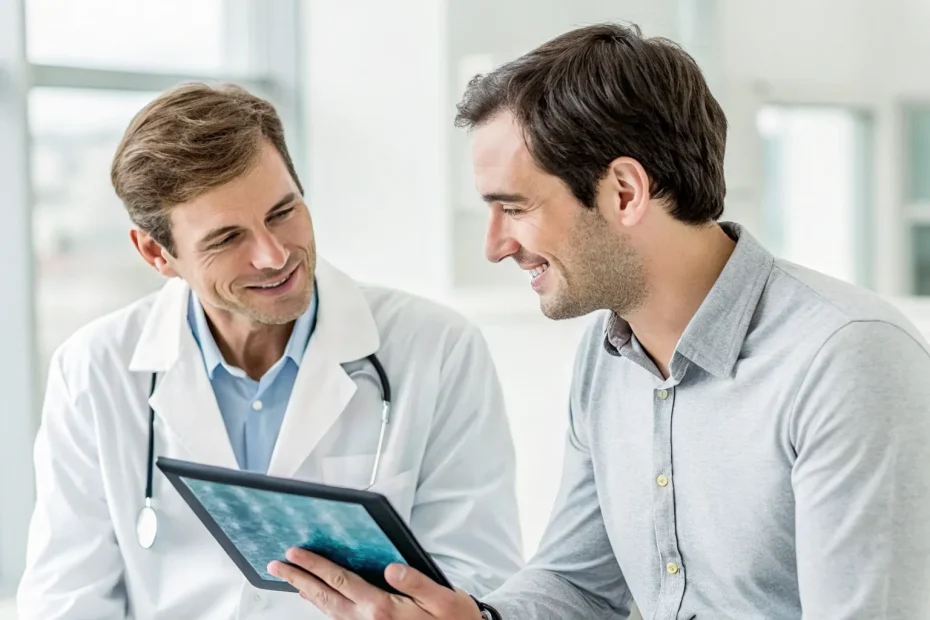 Doctor explaining what umbilical cord tissue therapy is to a patient.