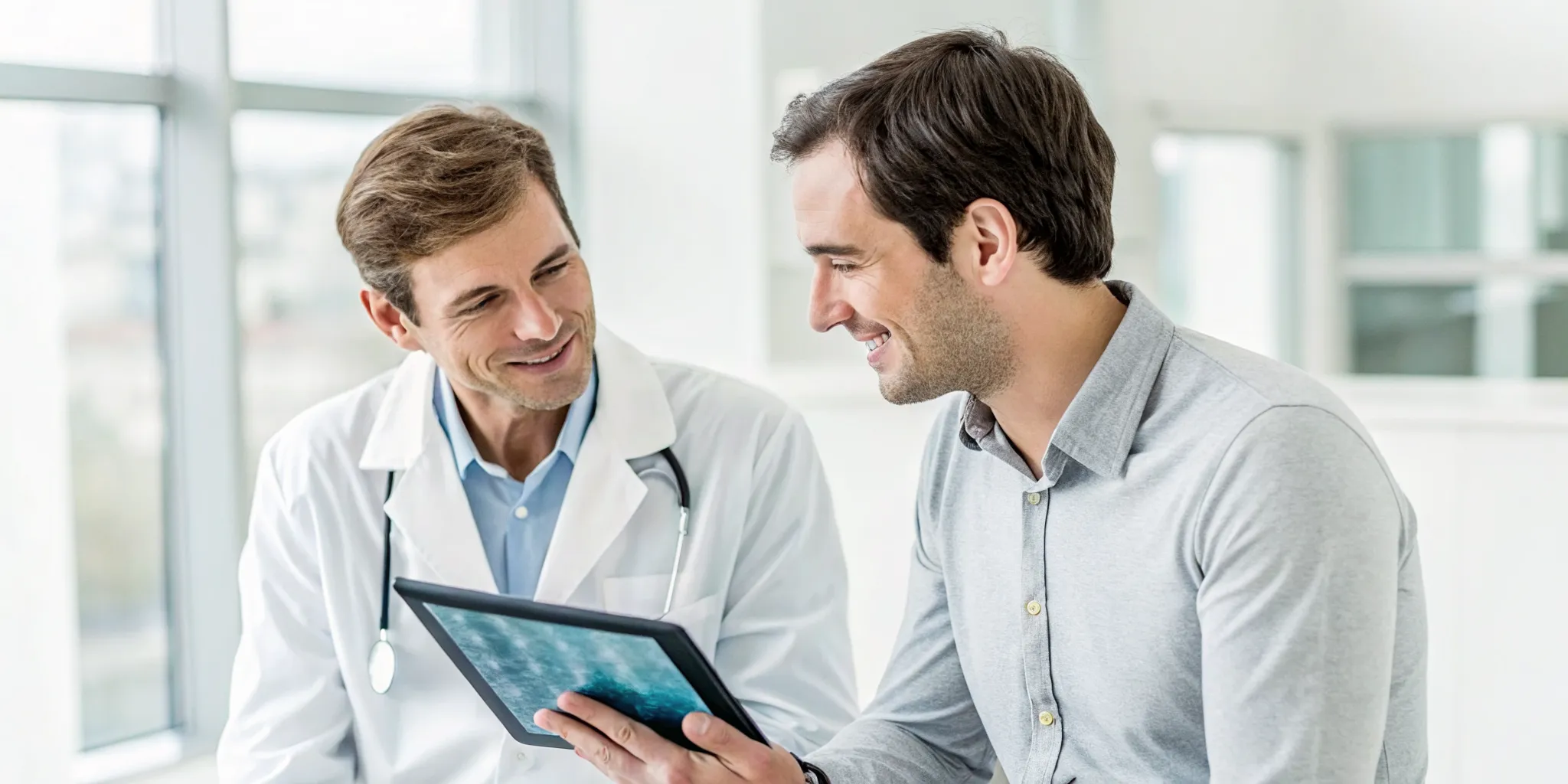 Doctor explaining what umbilical cord tissue therapy is to a patient.