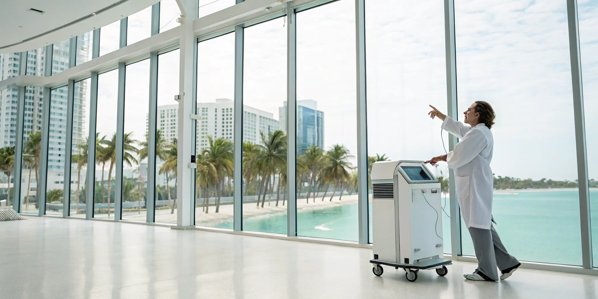 Doctor using a shockwave therapy device for ED treatment in Miami.