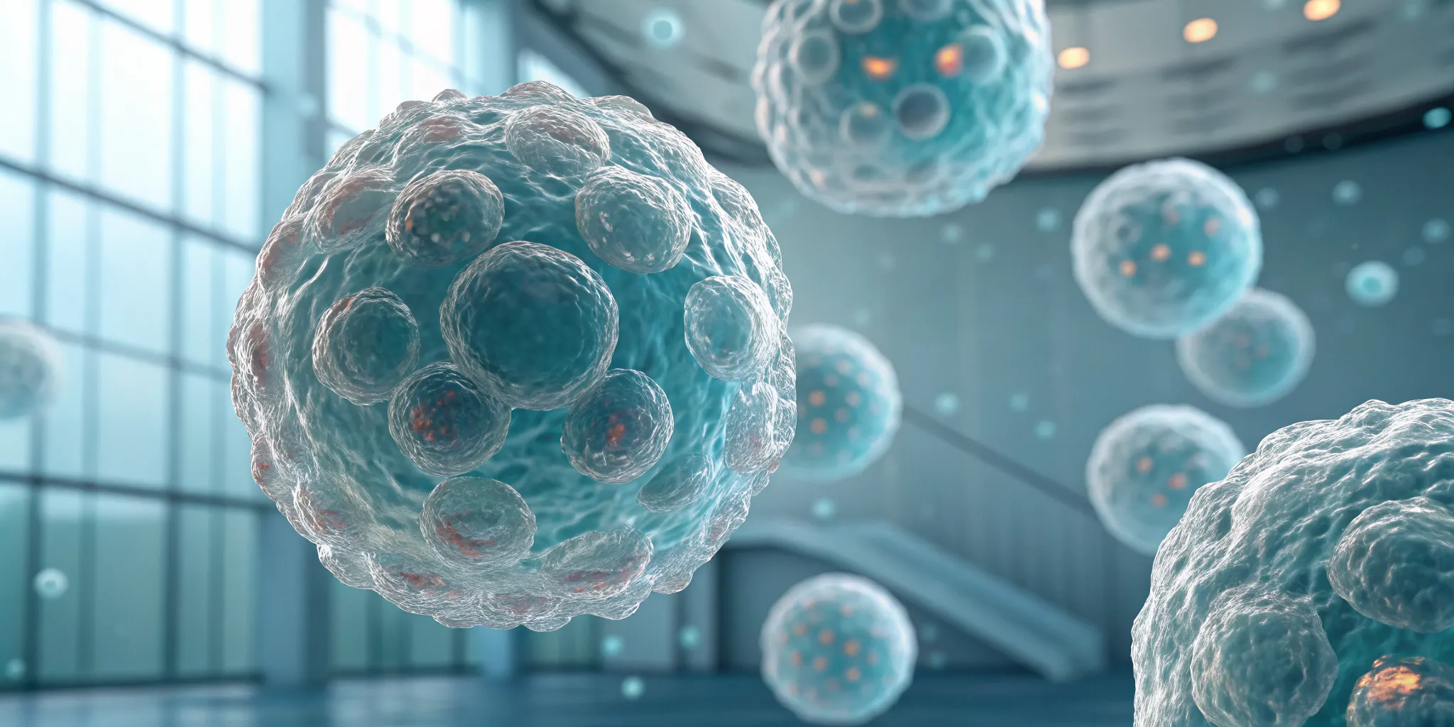 3D rendering of stem cells for regenerative stem cell therapy in pain medicine.