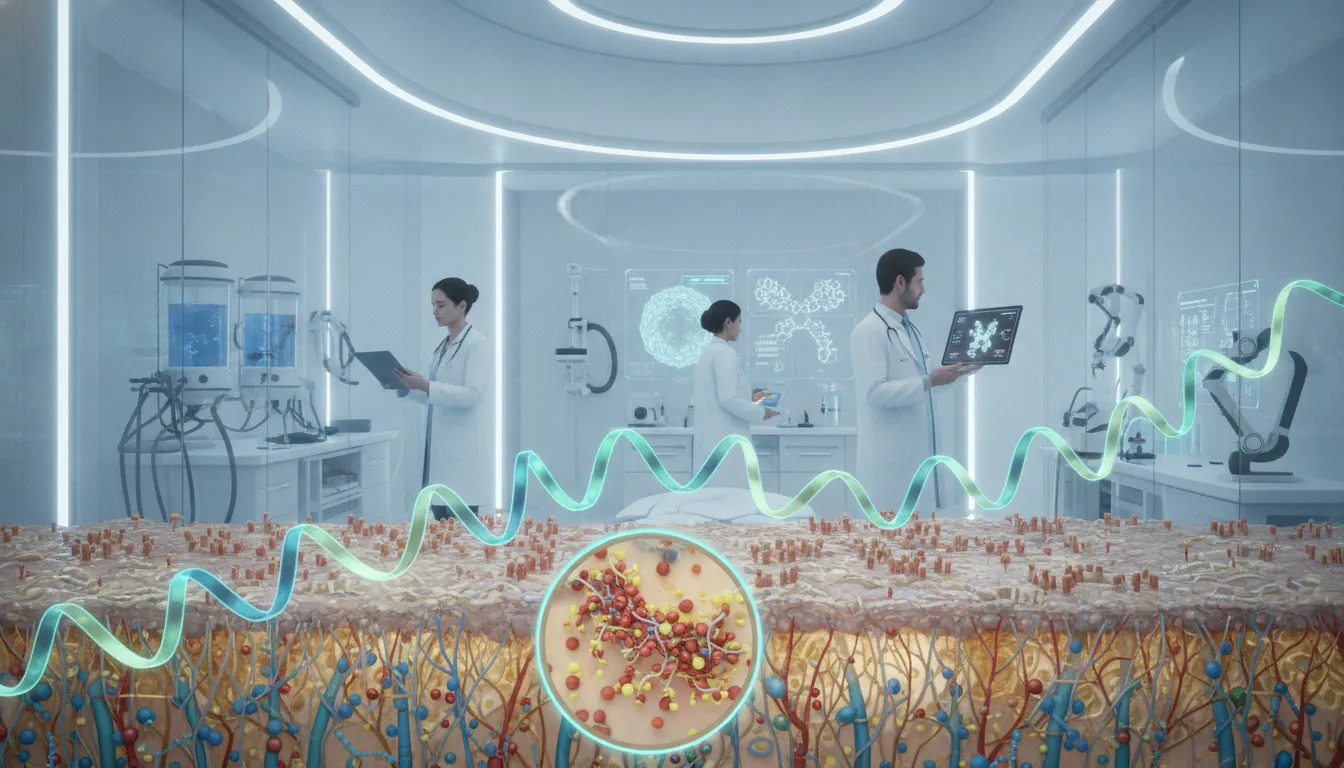 Scientific illustration representing BPC-157 peptide therapy research