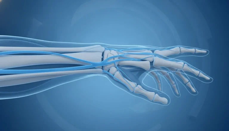Medical illustration of the median nerve in the wrist