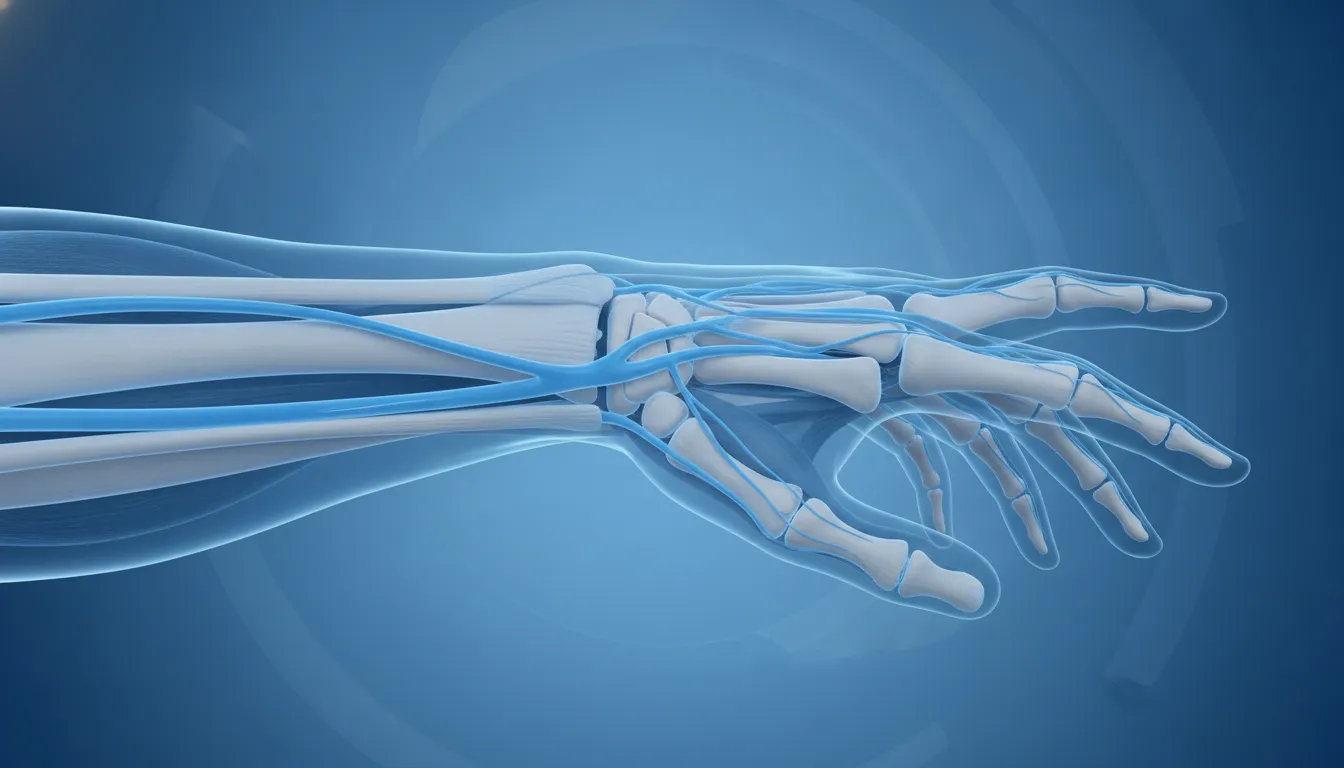 Medical illustration of the median nerve in the wrist