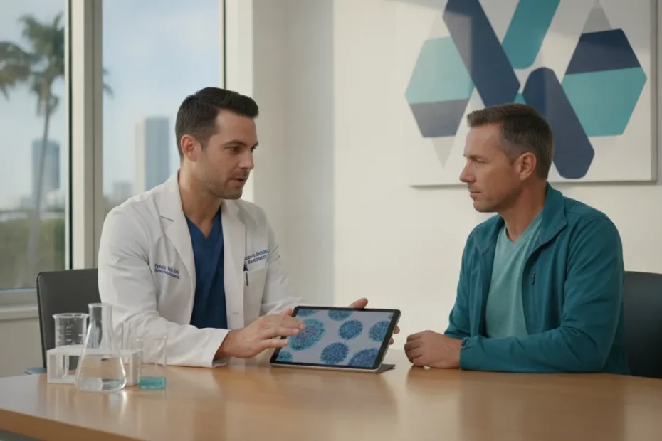 Clinician discussing peptide therapy with a patient