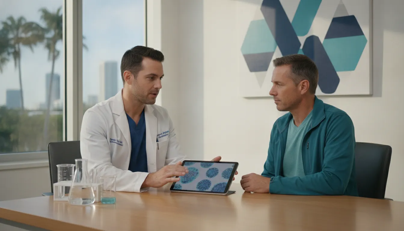 Clinician discussing peptide therapy with a patient