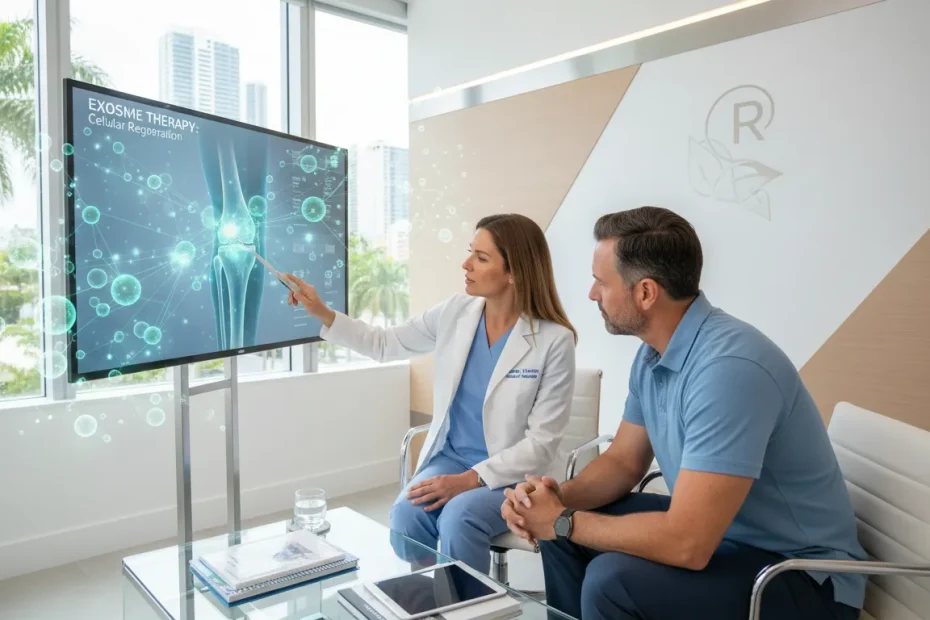 Doctor discussing exosome therapy for knee pain with a patient