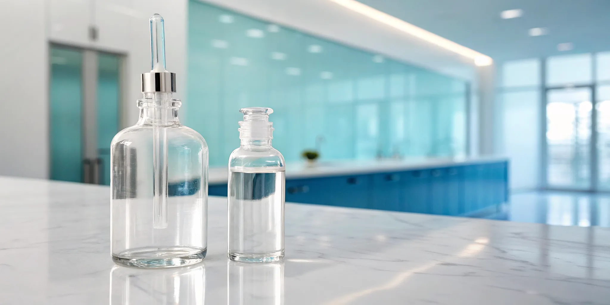 Two bottles of serum comparing exosomes vs PRP for hair loss.