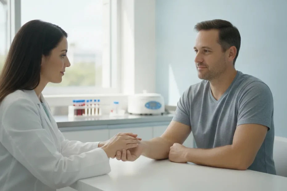 Patient discussing PRP for wrist pain with a regenerative medicine provider