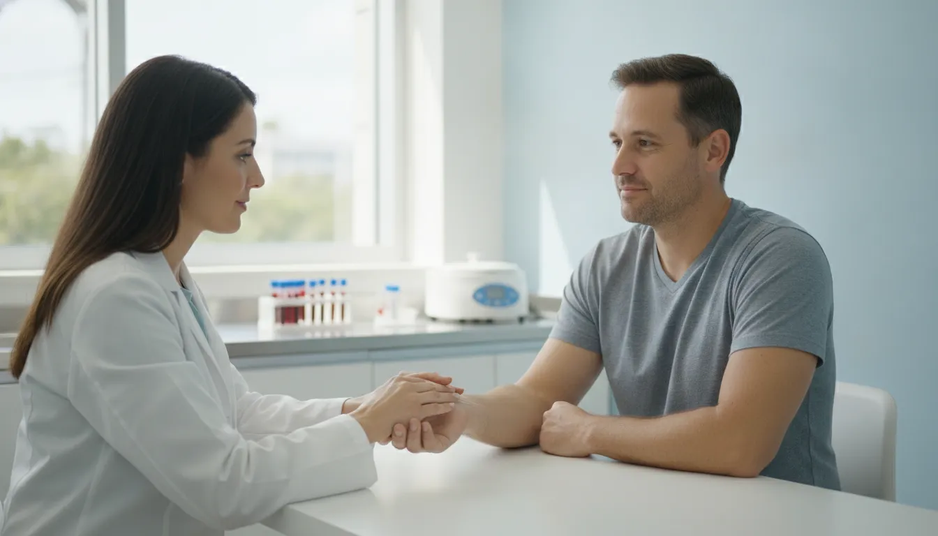 Patient discussing PRP for wrist pain with a regenerative medicine provider