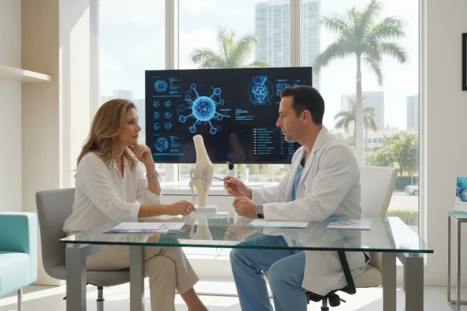 Doctor comparing PRP vs exosomes for joint pain in Miami