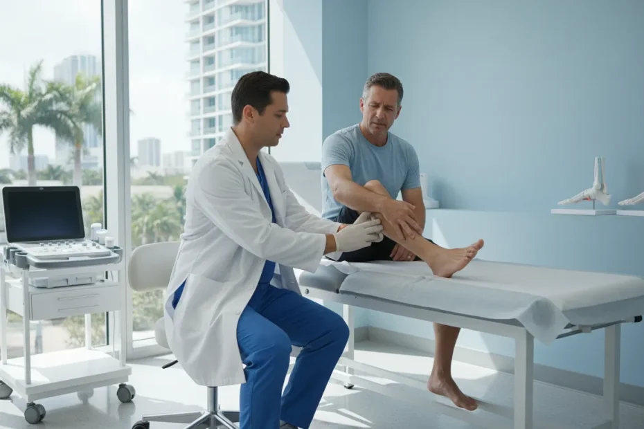 Clinician discussing regenerative treatment for plantar fasciitis